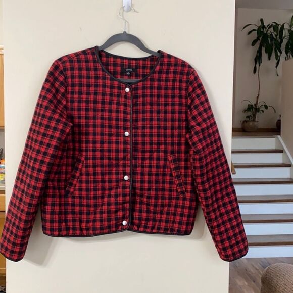 Quilted Plaid Red Black Check Plaid Jacket - Picture 3 of 12